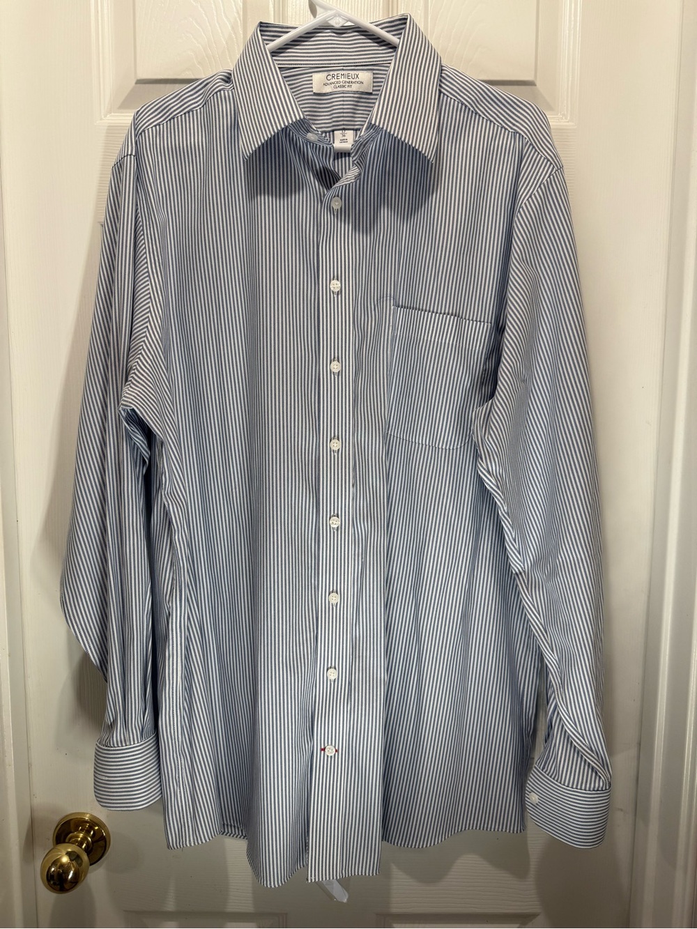 Cremieux Men’s 17/36 Classic Fit Blue White Stripe Supima brrr Stretch Shirt - Picture 4 of 6